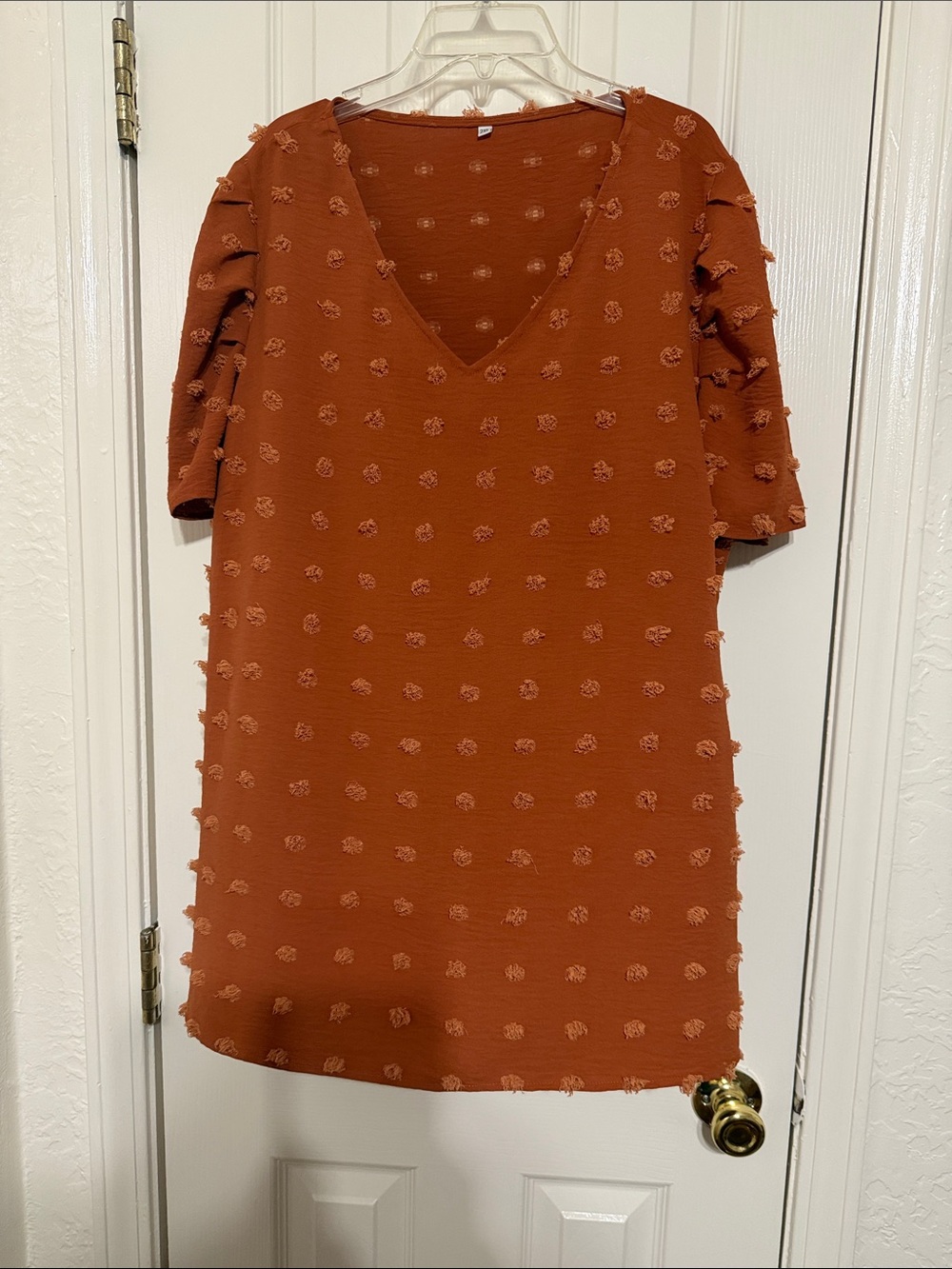 Rust Textured V-Neck Women's Dress